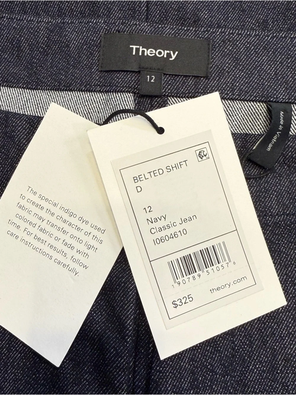 Theory Belted Shift Dress Navy Classic Jean Size 12 NWT - Picture 4 of 15
